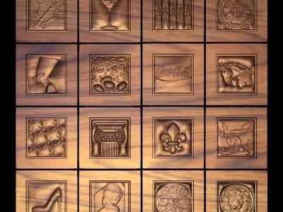 Set 16 Decorative basorelief with picture frame for CNC 3D print model