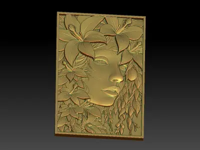 1 girl and flower CNC Relief Model 3D print model