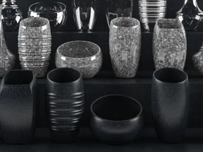 vases different and glasses on shelf 3D model