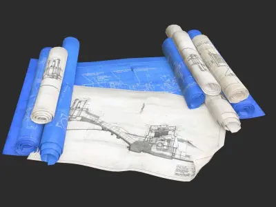 Technical Blueprints Low-poly 3D model