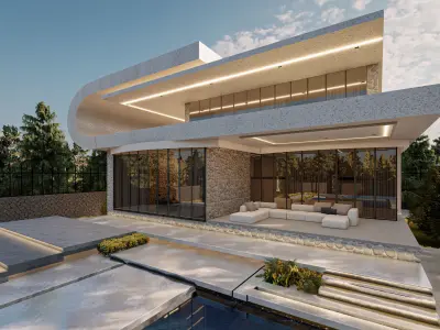  Modern Luxury Villa with Curved Facade - Lumion  Scene 3D model