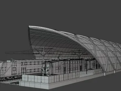 Stations with doubledeck trains 3D Model Collection