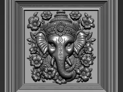 Ganesha Head with Flowers Background A45 3D print model