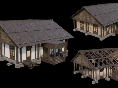 Medieval Village Pack 08 - 3 Assets - 4K Textures Game Ready Low-poly 3D model