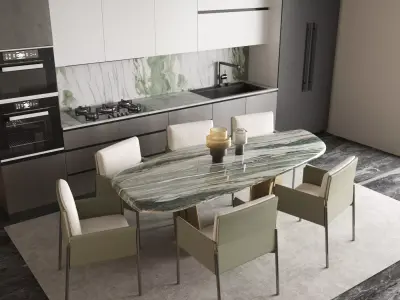 Italian light luxury style dining table and chairs 3D model