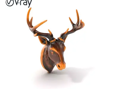 Ornate Deer Head Door Handle model pack Low-poly 3D model