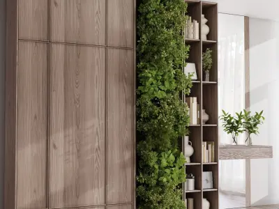 Cabinets wooden Shelves Decorative With Plants and Book 04 Low-poly 3D model