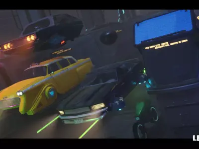 Driveable Animated Cyberpunk Futuristic Vehicles Set  Low-poly 3D model