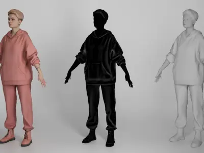 Young woman in tracksuit ready for animation 302 Low-poly 3D model