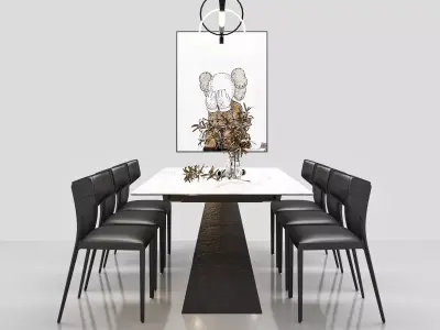 Modern Dining Table Set with 8 Chairs 3D model