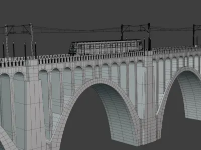 Viaduct with diesel train 3D model