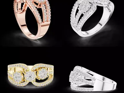 Luxury Diamond Triple Cluster Ring CAD Design for Fine Jewellery 3D print model