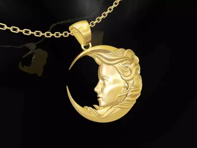 Beautiful Moon gold pendant jewelry 3D print model