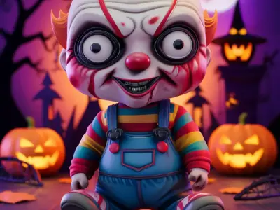 Cute Halloween Clown 3D Cartoon Character Horns Low-poly 3D model