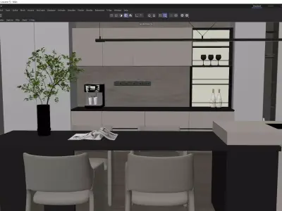 Minimalist Luxury Open Kitchen With Island and Dining Area 3D model