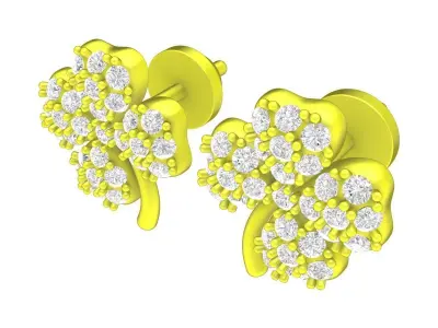 A7069 Four Leaf Clover Diamond Earrings 3D Print 3D print model