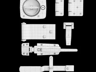 Fittings metal door latches and hinges 3D model