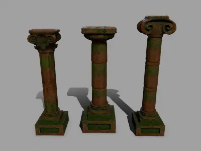 Pillar Set three old pillars Low-poly 3D model