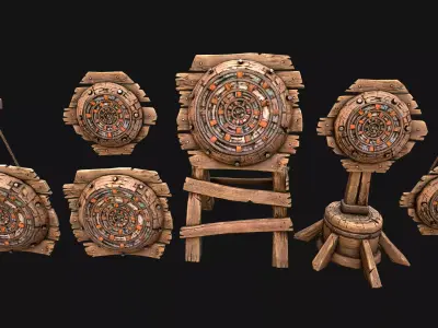 Medieval Wooden Target Dartboard Shooting Range Pack Low-poly 3D model