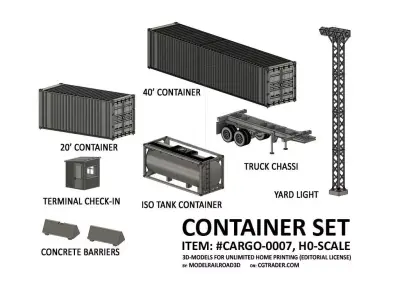 CARGO-0007 Container ISO standard H0-scale 8 items 3D print model