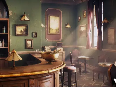 Vintage Bar Interior Environment Unreal Engine Low-poly 3D model