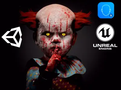 Scary Baby Clown game character for Horror games Low-poly 3D model