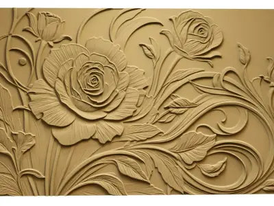  modern rose panel wall decor set relief stl mural CNC 296 3D model