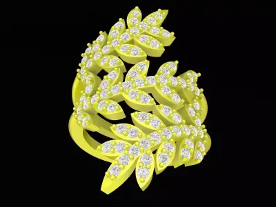 Elegant Leaf Inspired Ring with Pave Diamond Floral Design 4291 3D print model