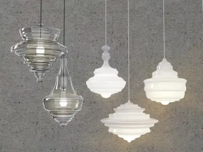 N G two pendant lights hanging from concrete wall 3D model