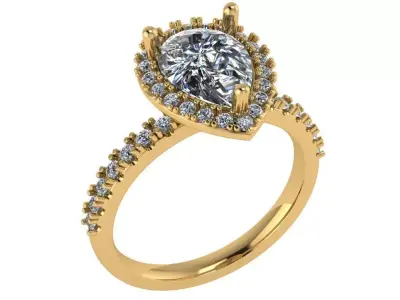 Pear shape halo ring with pave setting along the shank 3D print model