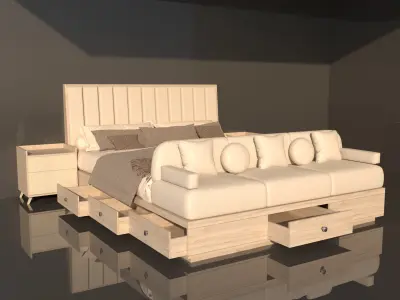 LuxeMorph Grand Bed -Luxury Transformable Bed with Sofa -Storage 3D model