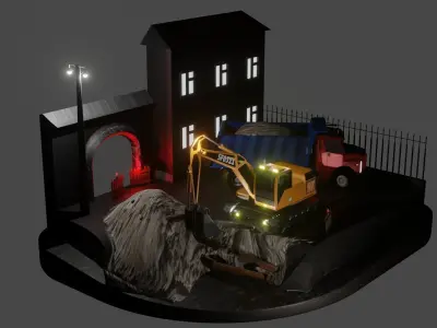 repair night excavator truck panorama  3D model