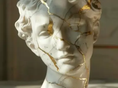 Marble Bust 3D Model Golden Repair Art Sculpture Low-poly 3D model