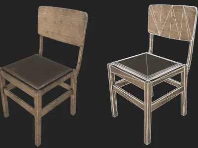 Old Wooden Chair 2 PBR Low-poly 3D model