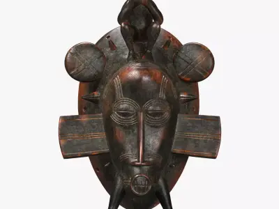 African mask Senufo Monkey Low-poly 3D model