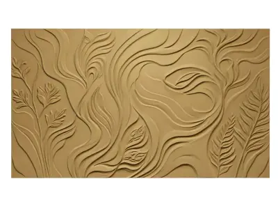  Modern Floral Relief Panel Wall Decor Set STL Mural CNC 327  3D model