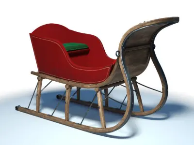 Santa Claus Wooden Sleigh 3D model