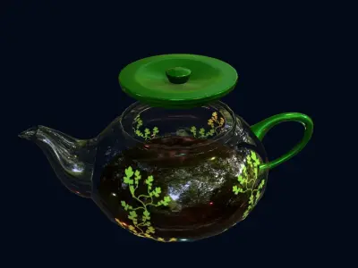 Green Vines Glass Tea Set 3D Model Low-poly 3D model