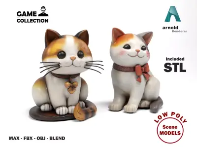 Decorative cat figures Low-poly 3D model