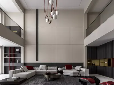 Modern villa living room interior scenes  3D model