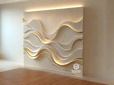 modern panel wall decor set wall relief mural CNC 83  3D model