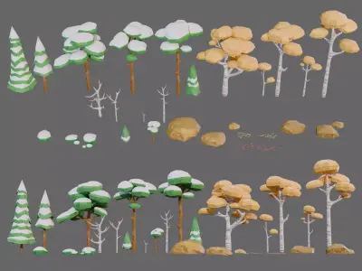 3D Forest Environment Game ready Pack Low-poly 3D model
