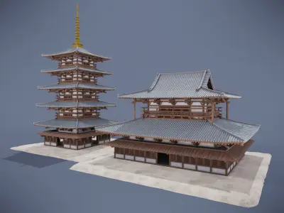 Japanese Shrine Low-poly 3D model
