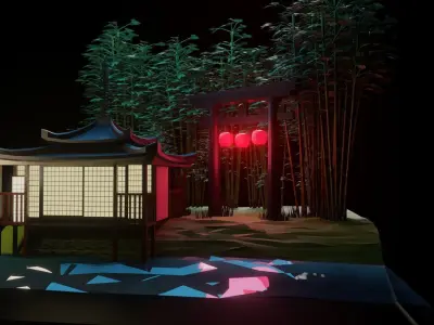 Japanese Torri Gate 3D Model Set of 6 Game Ready Low-poly 3D model