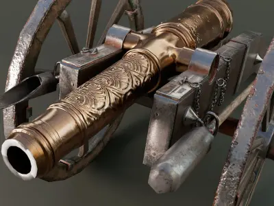 Cannon on wheels Low-poly 3D model
