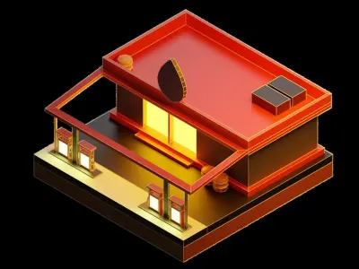 Low Poly Gas Station Low-poly 3D model