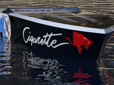 Cigarette fast commuter boat with engine 3D model