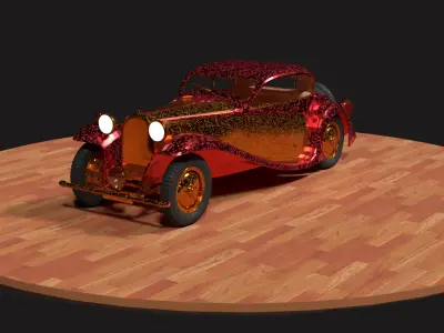 Chinese red golden vintage car   Low-poly 3D model