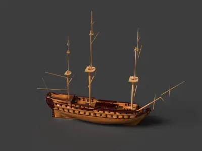 Chinese ancient sail ship  Low-poly 3D model