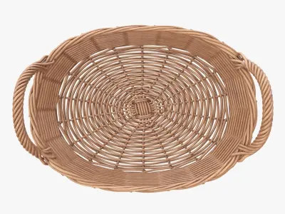 Wicker basket oval with handles light brown 3D model
